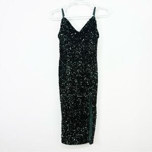 Cefian Green Sequin Holiday Party Midi Dress